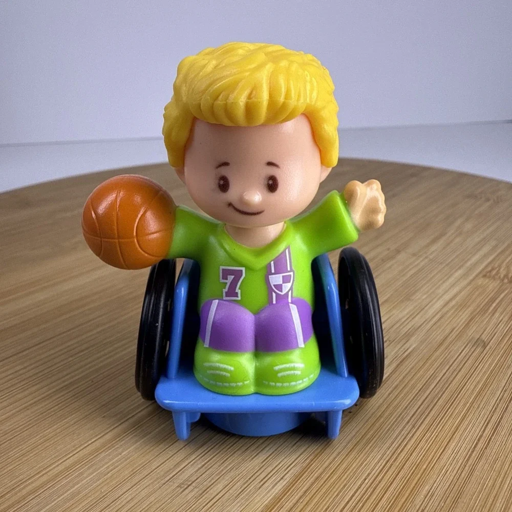Fisher Price Little People Blonde Boy in Wheelchair Basketball School Bus Figure